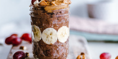 Peanut butter and jelly overnight oats recipe using Biozyme plant protein