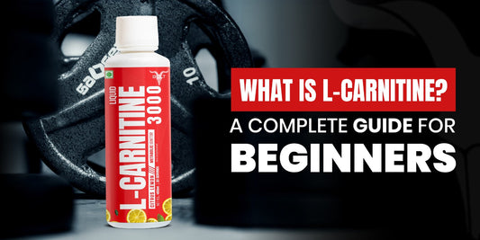 Bottle of Bolt Nutrition Liquid L-Carnitine 3000 Citrus Lemon flavor placed beside gym weights, with bold text overlay that reads ‘What is L-Carnitine? A Complete Guide for Beginners.’