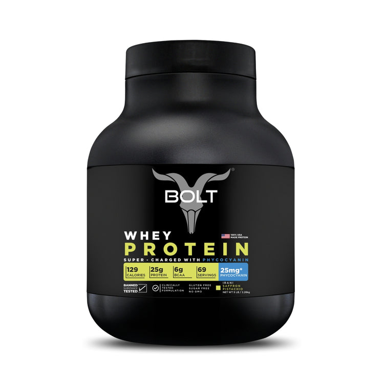 Bolt Whey Protein Powder | With Superfood PHYCOCYANIN | USA Formulation & Origin |Muscle Building | Bone Strength, Immunity, Healthy Skin, Hair & Nails