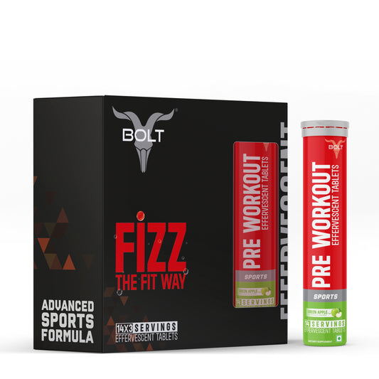 Bolt Pre-Workout Effervescent Tablets Supplements | Powerful blend of Caffeine, Beta-alanine, Taurine, and L-arginine green apple smash, bolt pre workout tablets