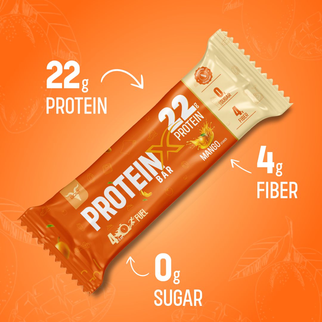 Mango Crunch, high protein bar with fiber