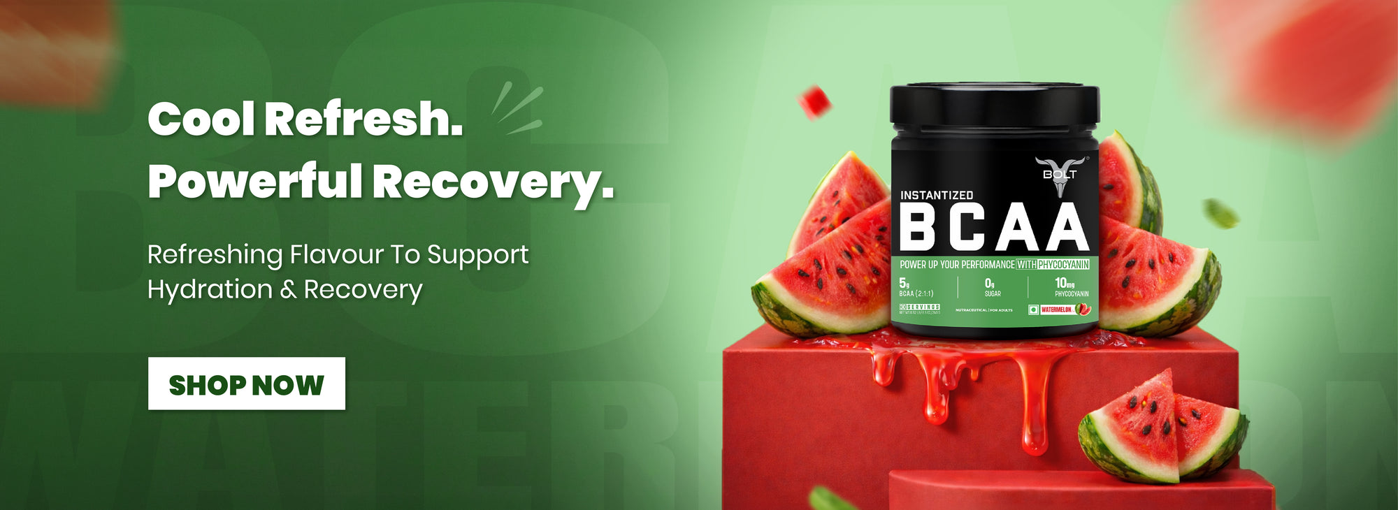 BCAA supplement container with watermelons