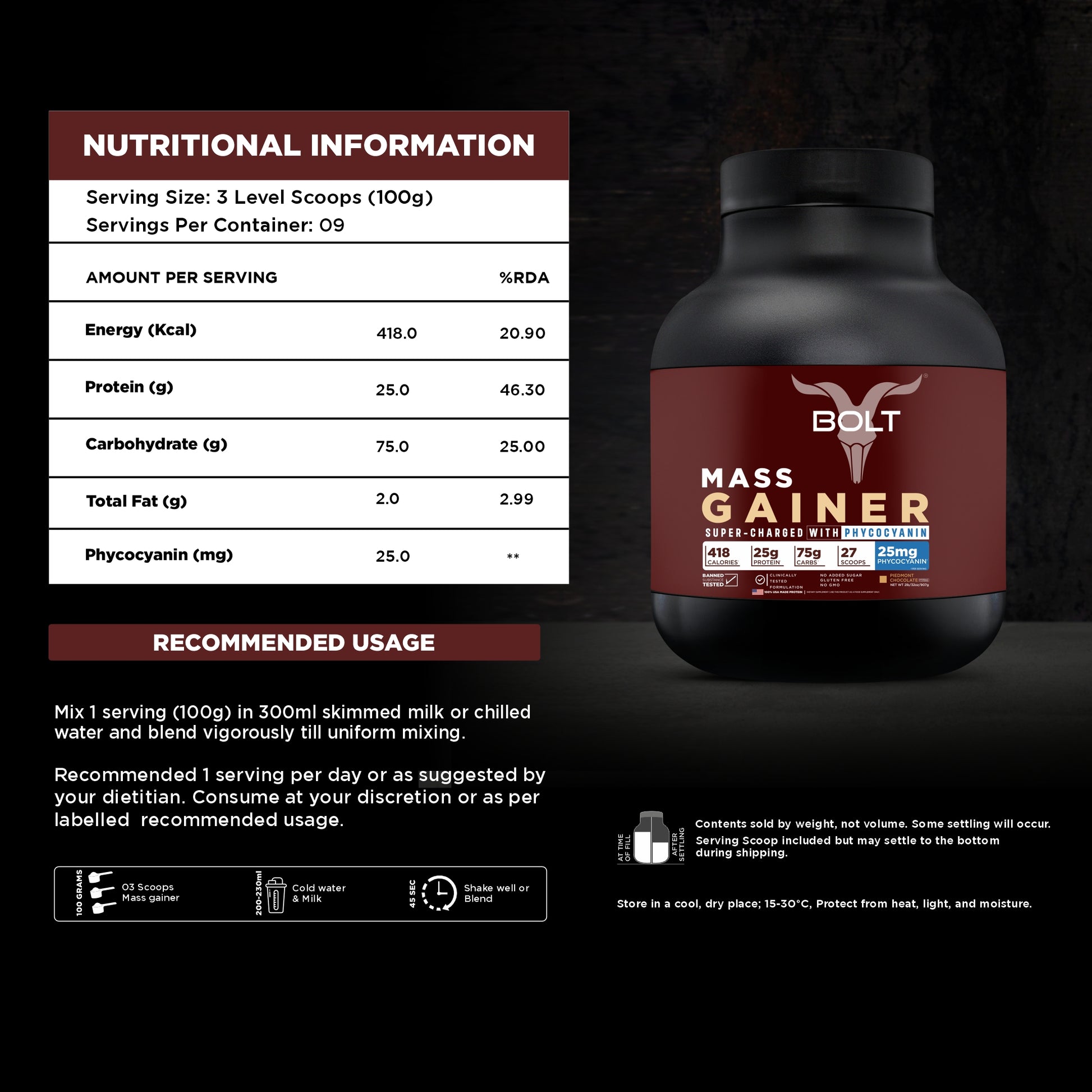 Piedmont Chocolate, mass gainer