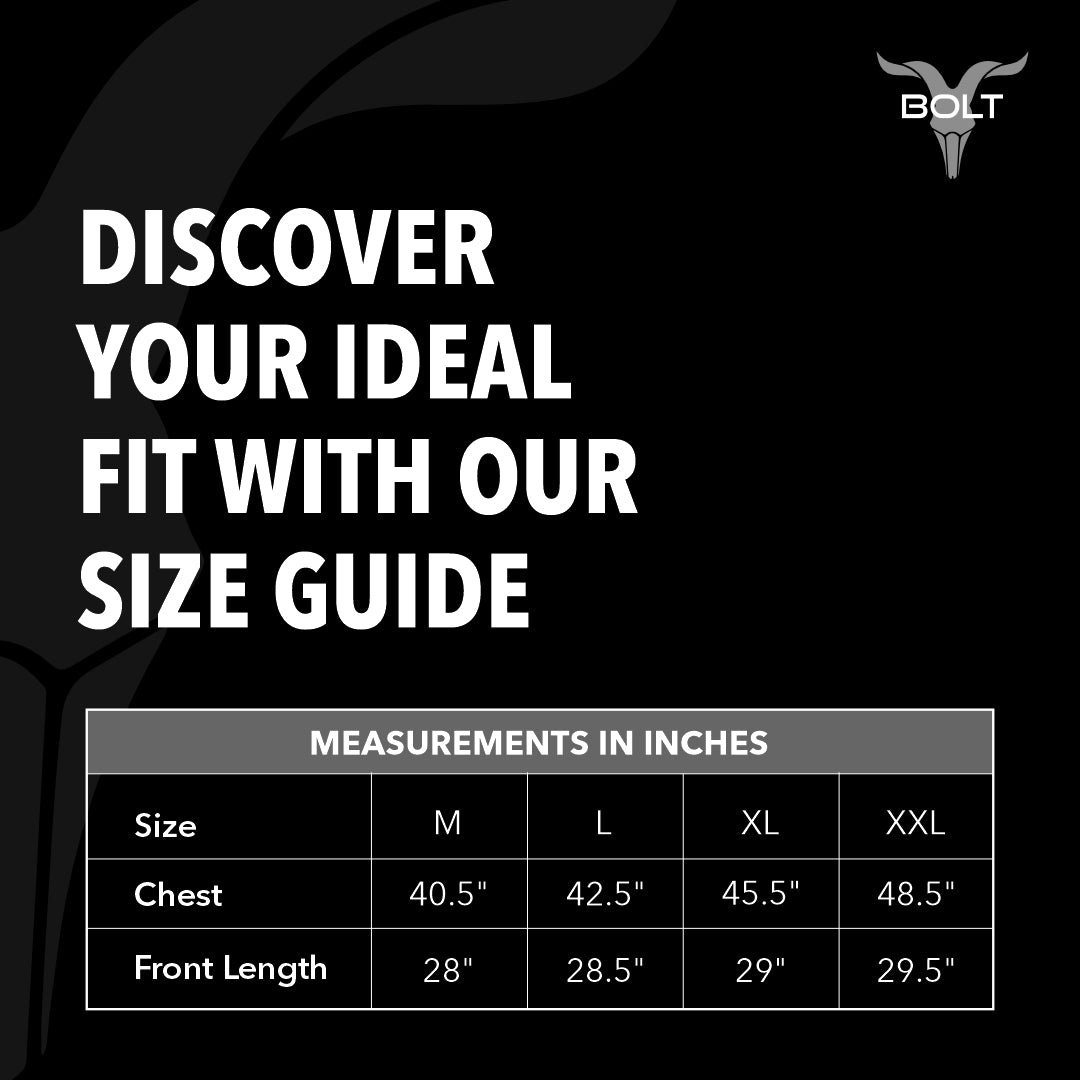Bolt T- shirt Size guide , xxl ,Xl, L ,M