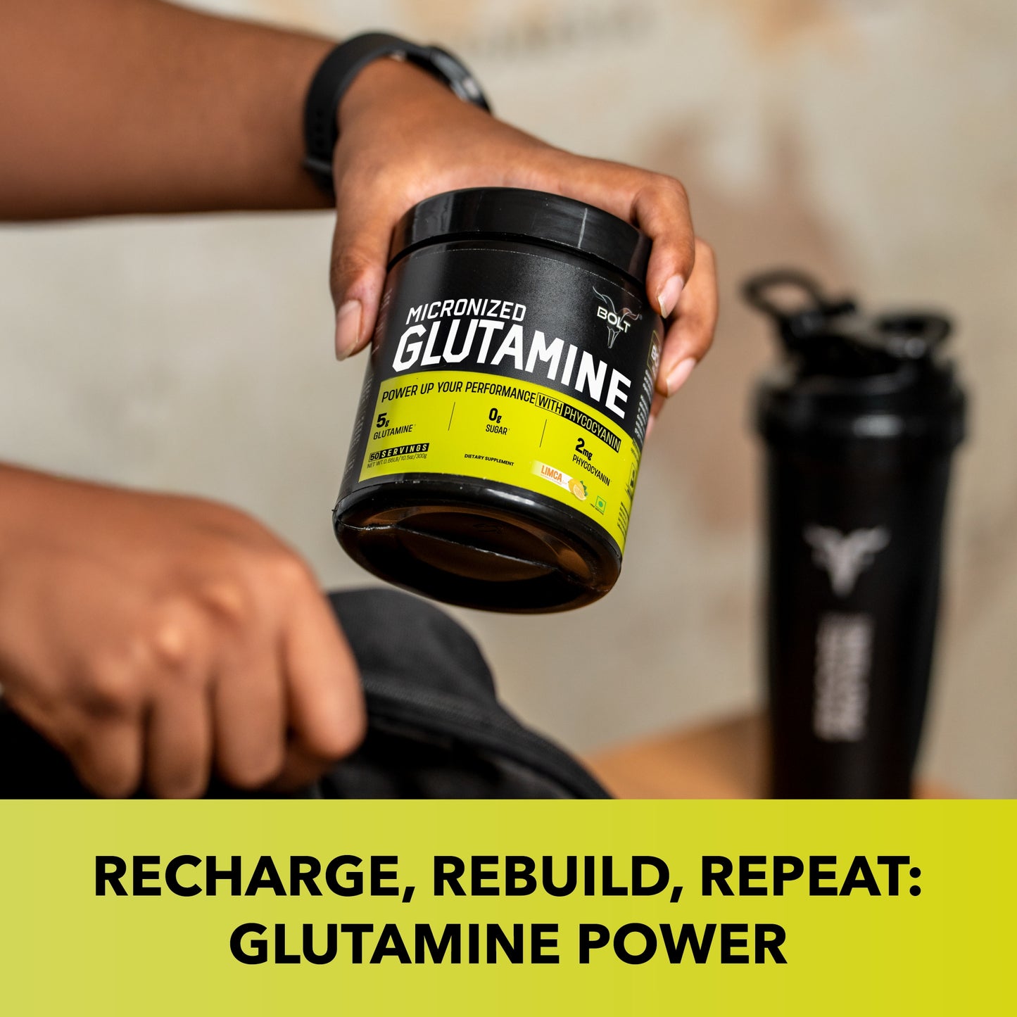 Micronized glutamine powder, lime limca