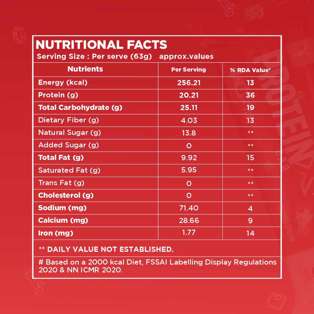 Cookie & Cream, protein bar nutritional facts