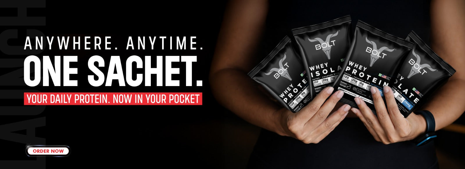 Travel-friendly whey protein sachets built by bolt nutrition