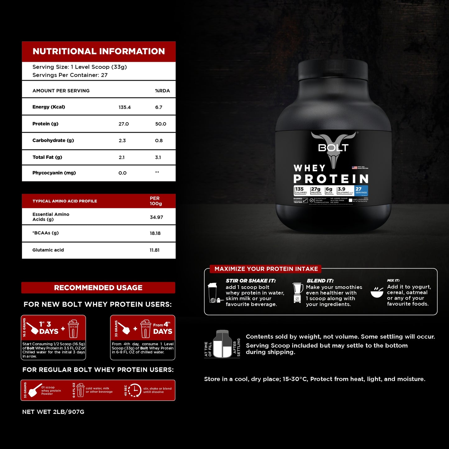 Unflavoured, 2lbs, protein intake