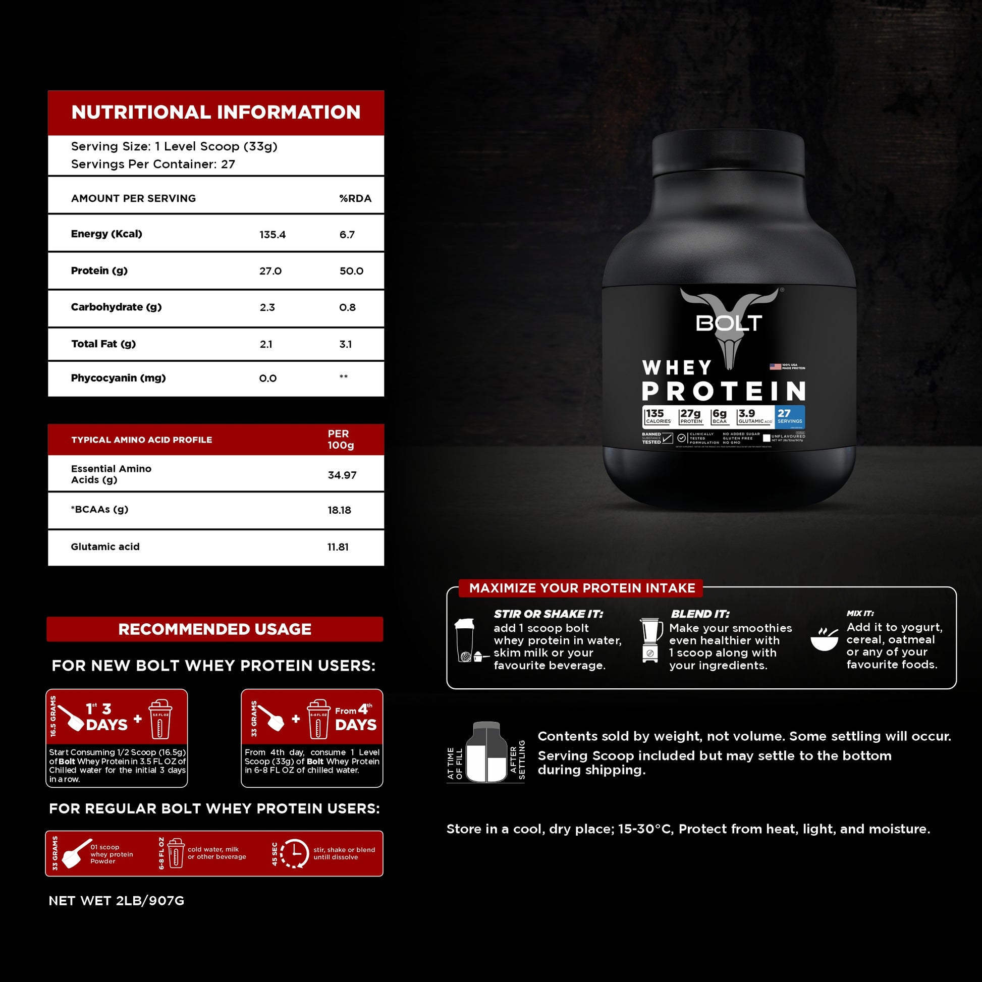 Unflavoured, 2lbs, protein intake