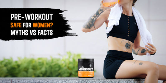 Woman preparing for a workout with pre-workout supplement on gym bench