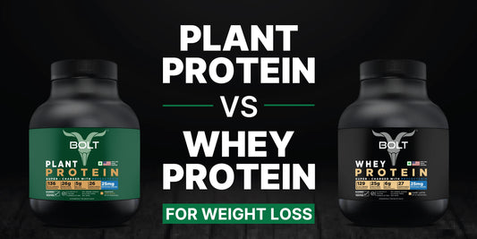 Plant protein vs whey protein supplement jars comparison for weight loss and fat burning support.