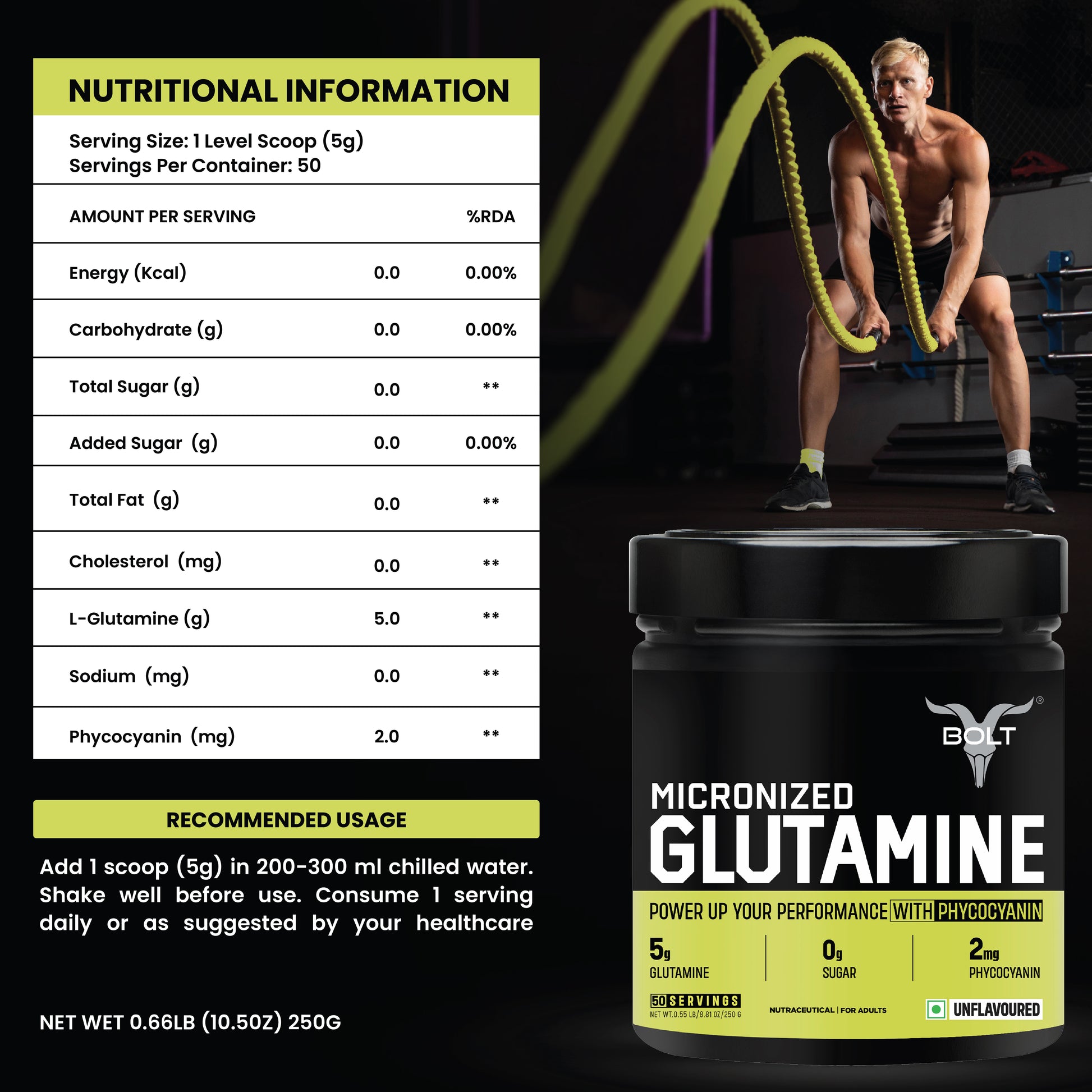 Unflavoured Bolt Micronized Glutamine