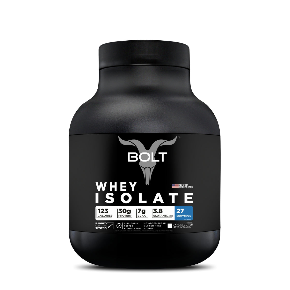 Bolt Whey Isolate Protein Powder | 2LB, 27 Servings | With Superfood PHYCOCYANIN | USA Formulation & Origin | 2LB