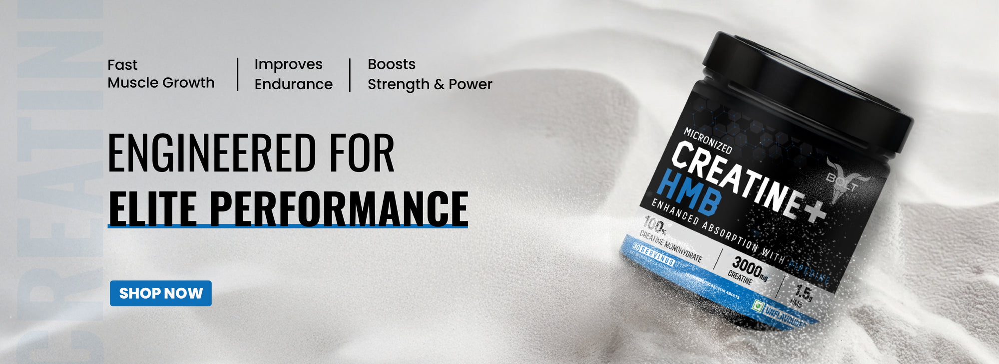 Powered by bolt nutrition's creatine + hmb for elite performance