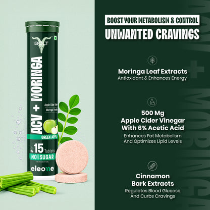 Green apple Bolt by eleone ACV + Moringa supplement  