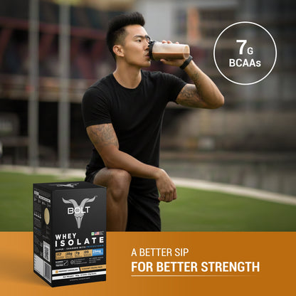 Bolt Whey Isolate Protein 5 Sachet Travel (5x33g), A better sip for better strength with Piedmont Chocolate flavour
