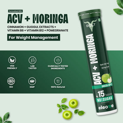 Green apple Bolt by eleone ACV + Moringa supplement 