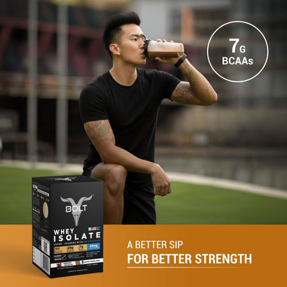 Bolt Whey Isolate Protein 5 Sachet Travel (5x33g), A better sip for better strength with Piedmont Chocolate flavour