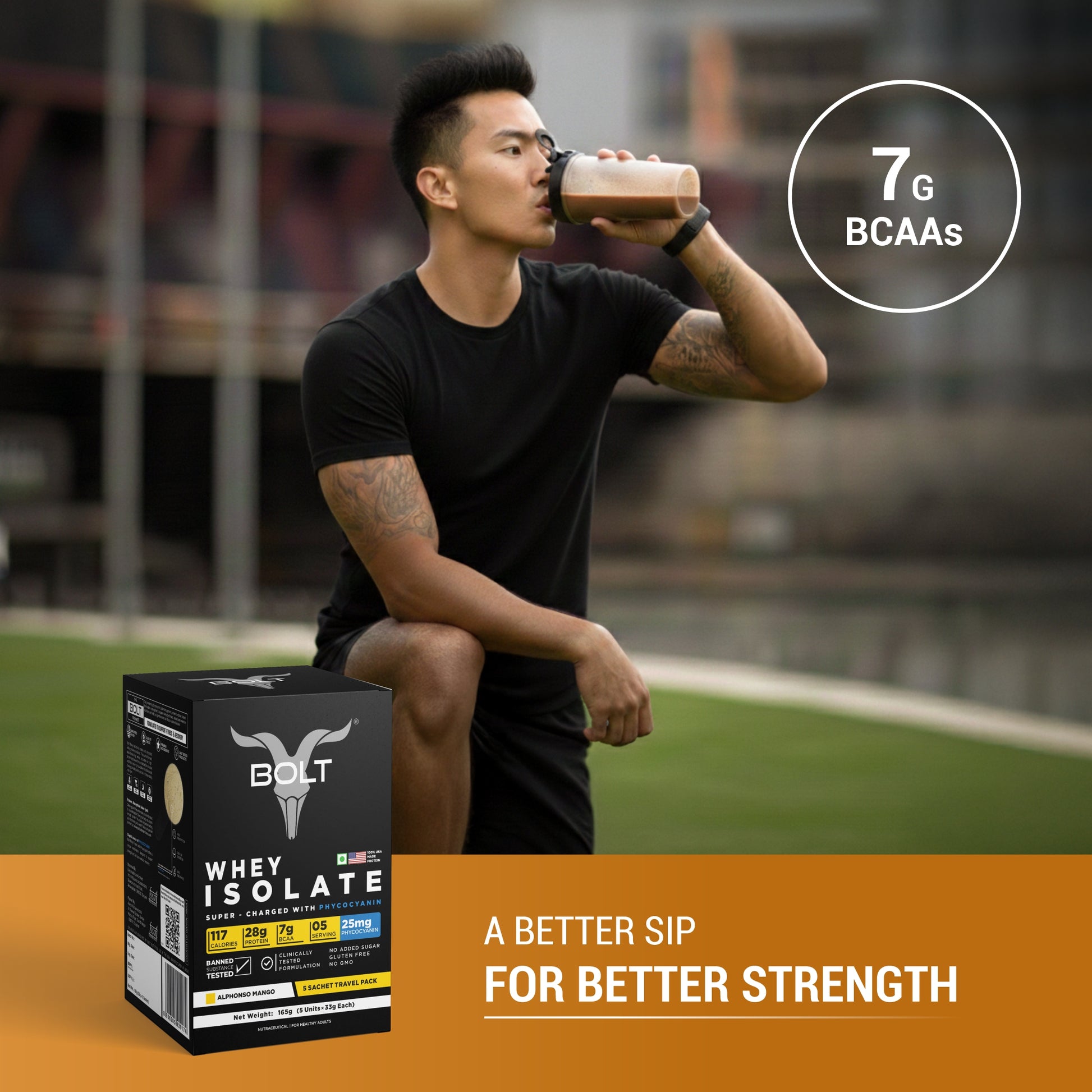 Bolt Whey Isolate Protein 5 Sachet Travel (5x33g) | With Superfood PHYCOCYANIN | USA Formulation & Origin-Dietary Supplements-Bolt Nutrition India-Bolt Nutrition, Alphonso Mango