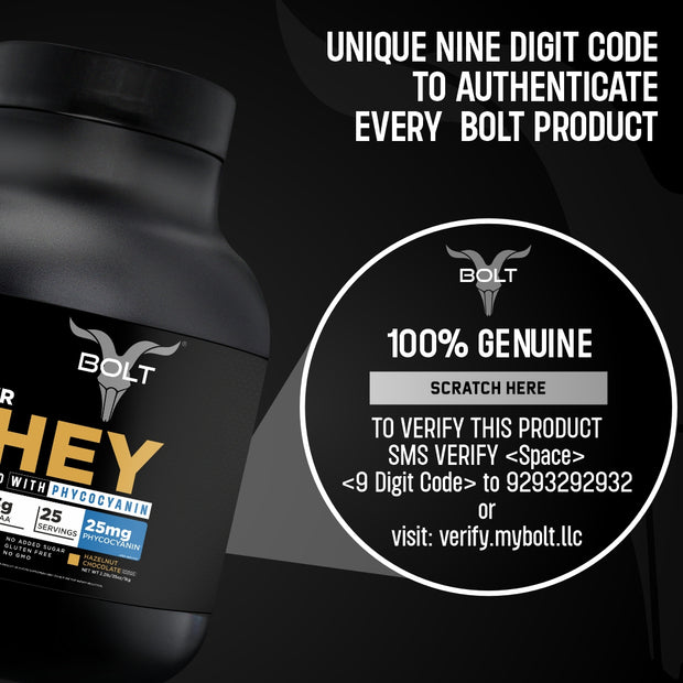 Bolt Beginner Whey Protein | With Superfood PHYCOCYANIN | USA Formulation & Origin |Muscle Building |Bone Strength, Immunity, Healthy Skin, Hair & Nails