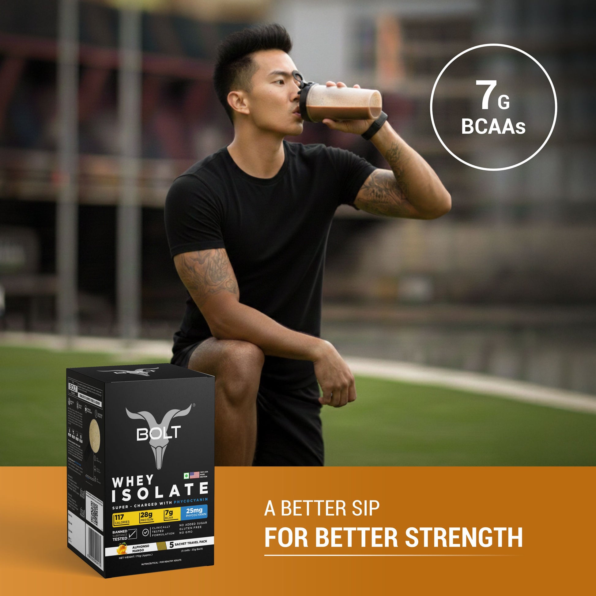 Bolt Whey Isolate Protein 5 Sachet Travel (5x33g) | With Superfood PHYCOCYANIN | USA Formulation & Origin-Dietary Supplements-Bolt Nutrition India-Bolt Nutrition, Alphonso Mango