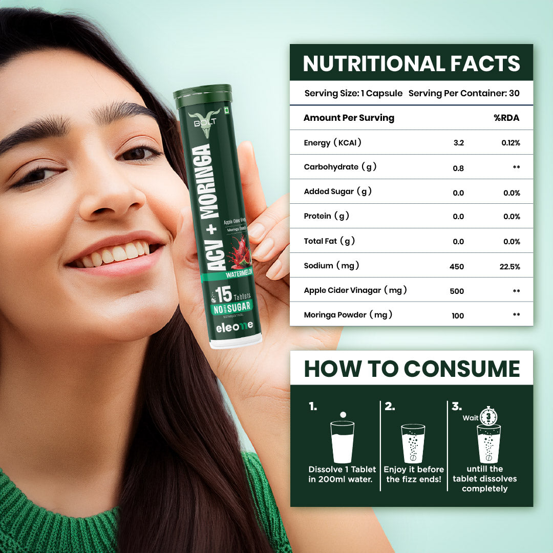 Watermelon Bolt by eleone ACV + Moringa supplement 