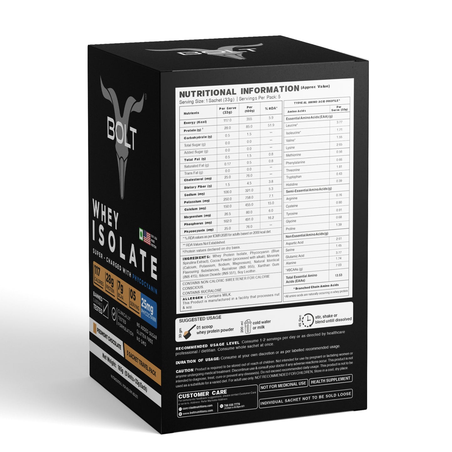 Bolt Whey Isolate Protein Piedmont Chocolate nutritional information