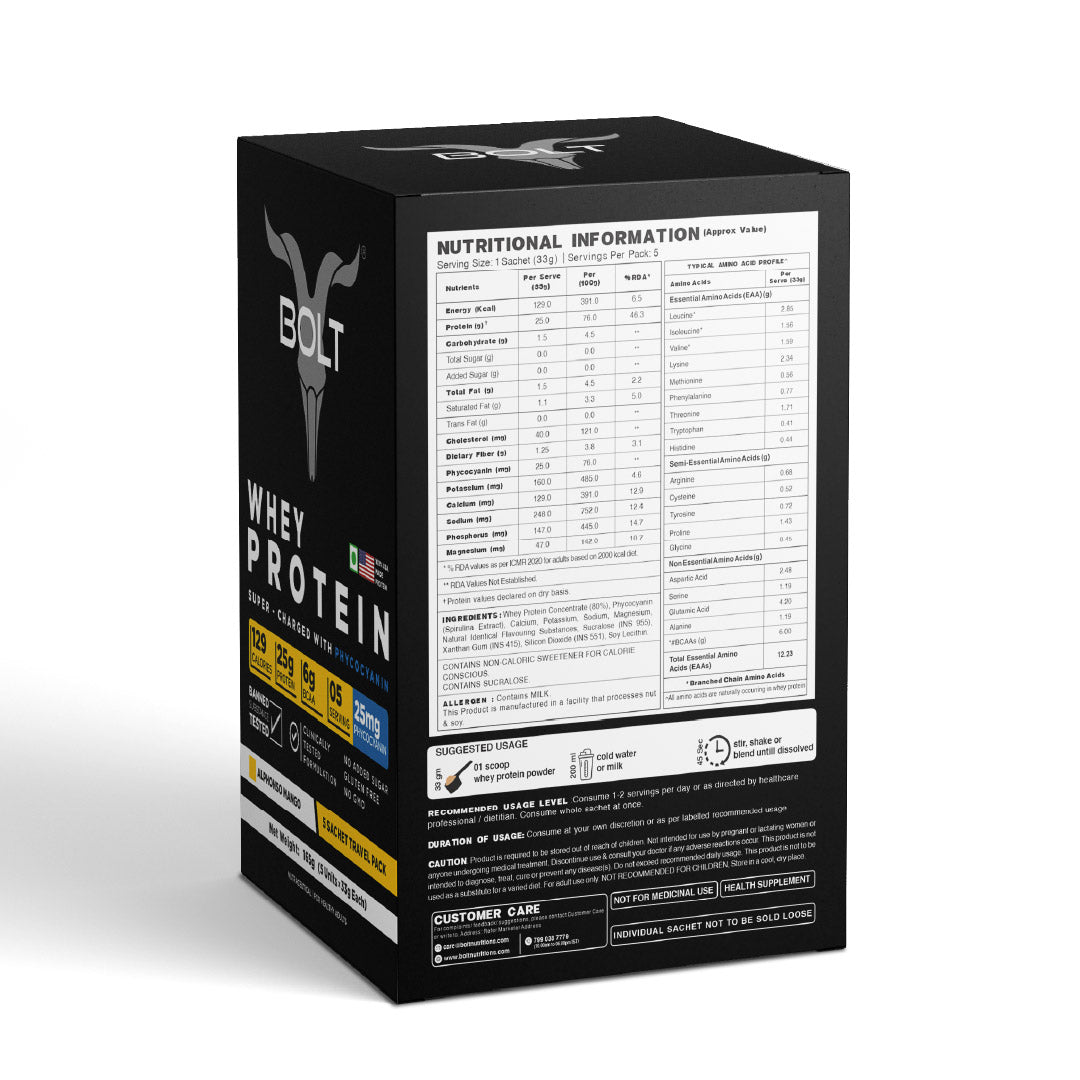 Alphonso Mango__Man pulling ropes with protein supplement packaging and text about BCAA benefits.