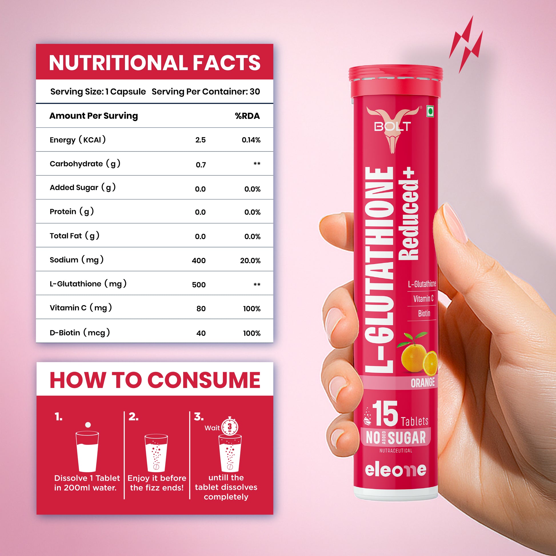 Orange L-Glutathione Reduced+ supplement 