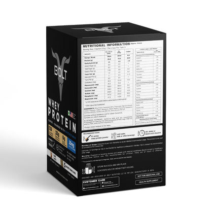 Cafe Latte_Black whey protein box with nutritional information on a white background