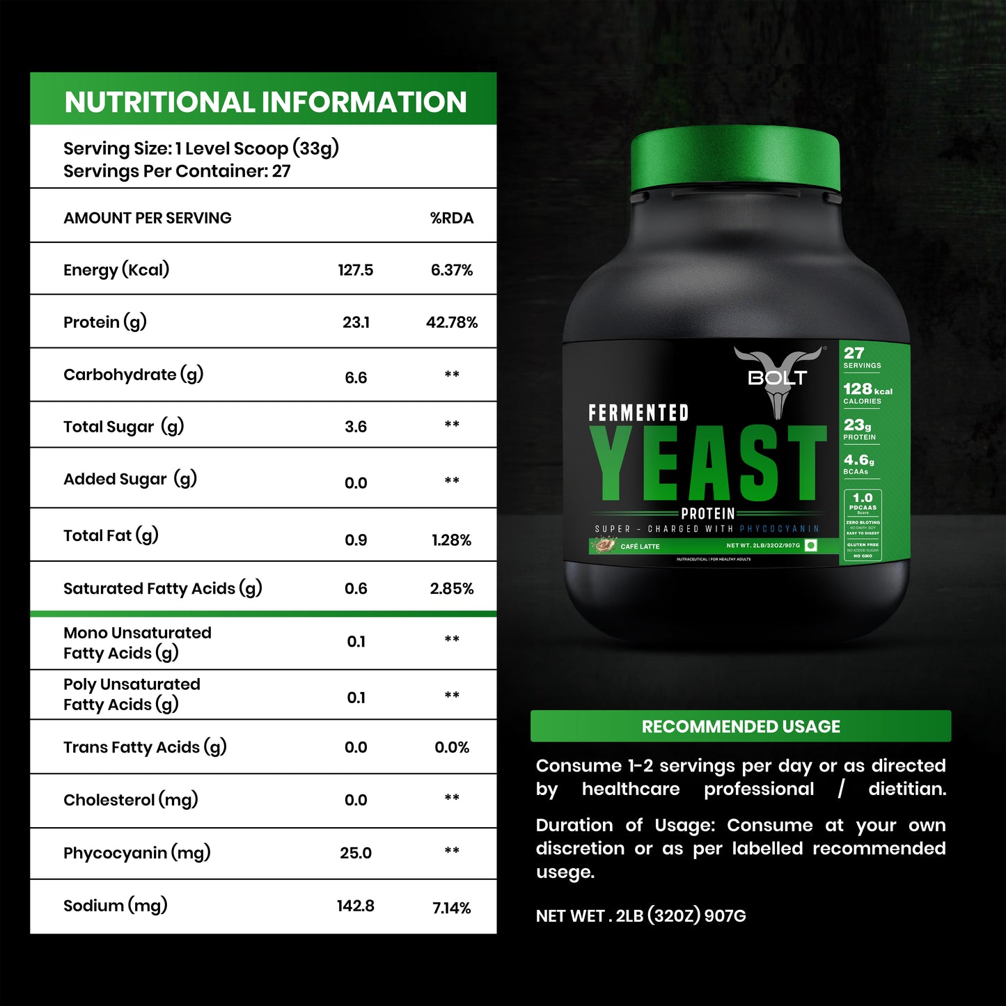 yeast protein nutrition information cafe latte