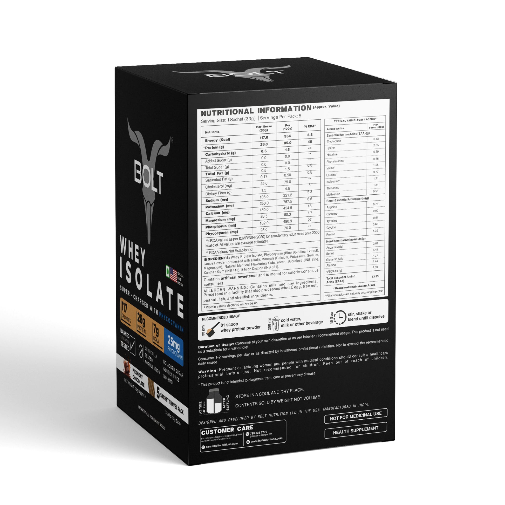 Bolt Whey Isolate Protein Piedmont Chocolate nutritional information