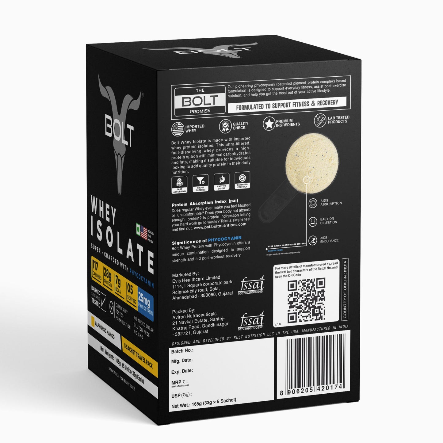 Bolt Whey Isolate Protein 5 Sachet Travel (5x33g) | With Superfood PHYCOCYANIN | USA Formulation & Origin-Dietary Supplements-Bolt Nutrition India-Bolt Nutrition, Alphonso Mango