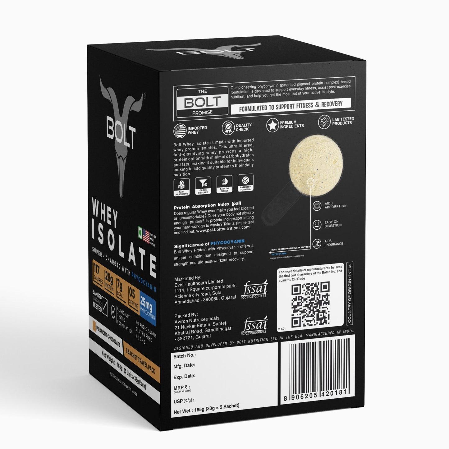 Bolt Whey Isolate Protein Piedmont Chocolate nutritional information