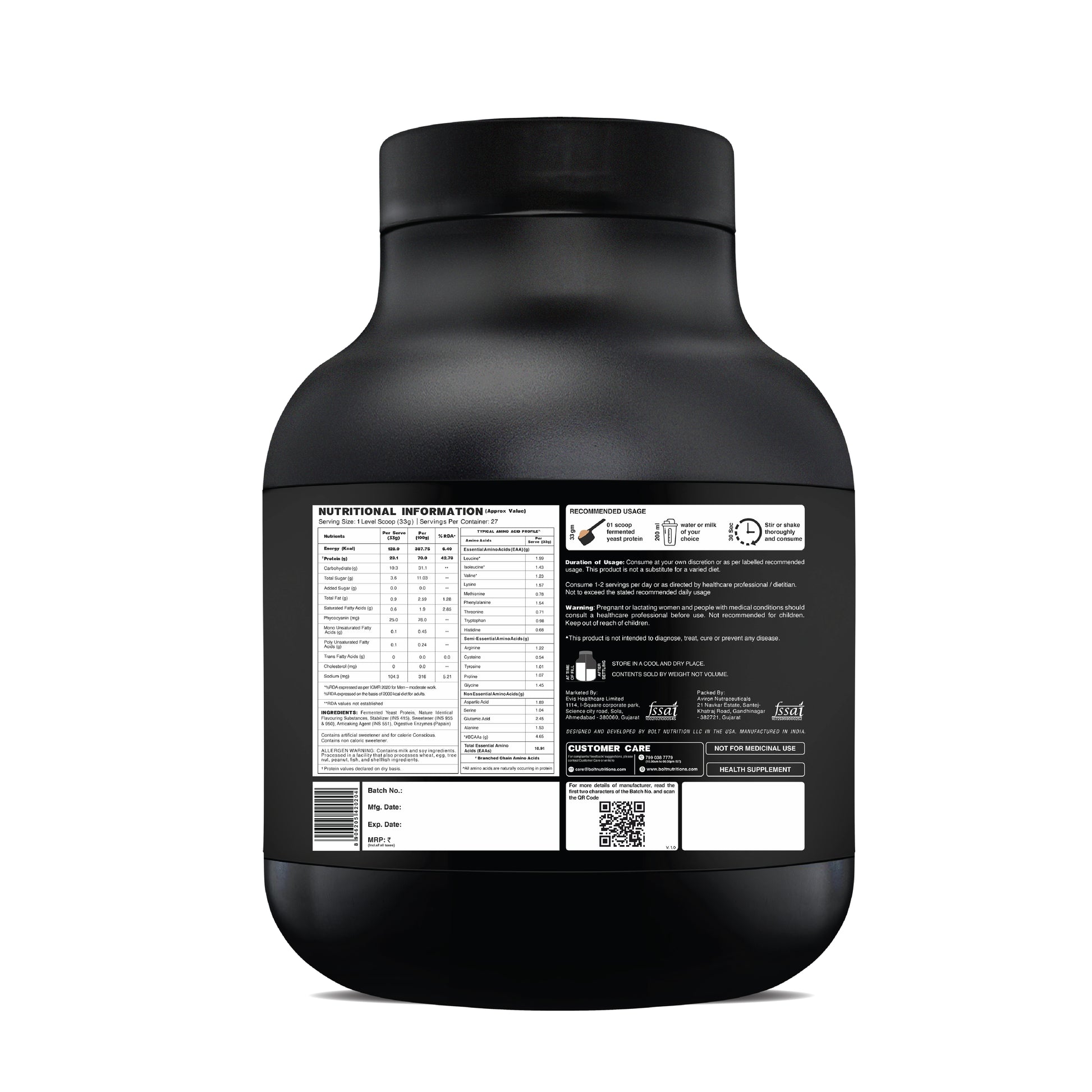 Bolt  Fermented Yeast Protein | 23g Protein| Peak Absorption | Superior Muscle Recovery | Gut Friendly | PDCAAS of 1-Dietary Supplements-Bolt Nutrition India-Bolt Nutrition