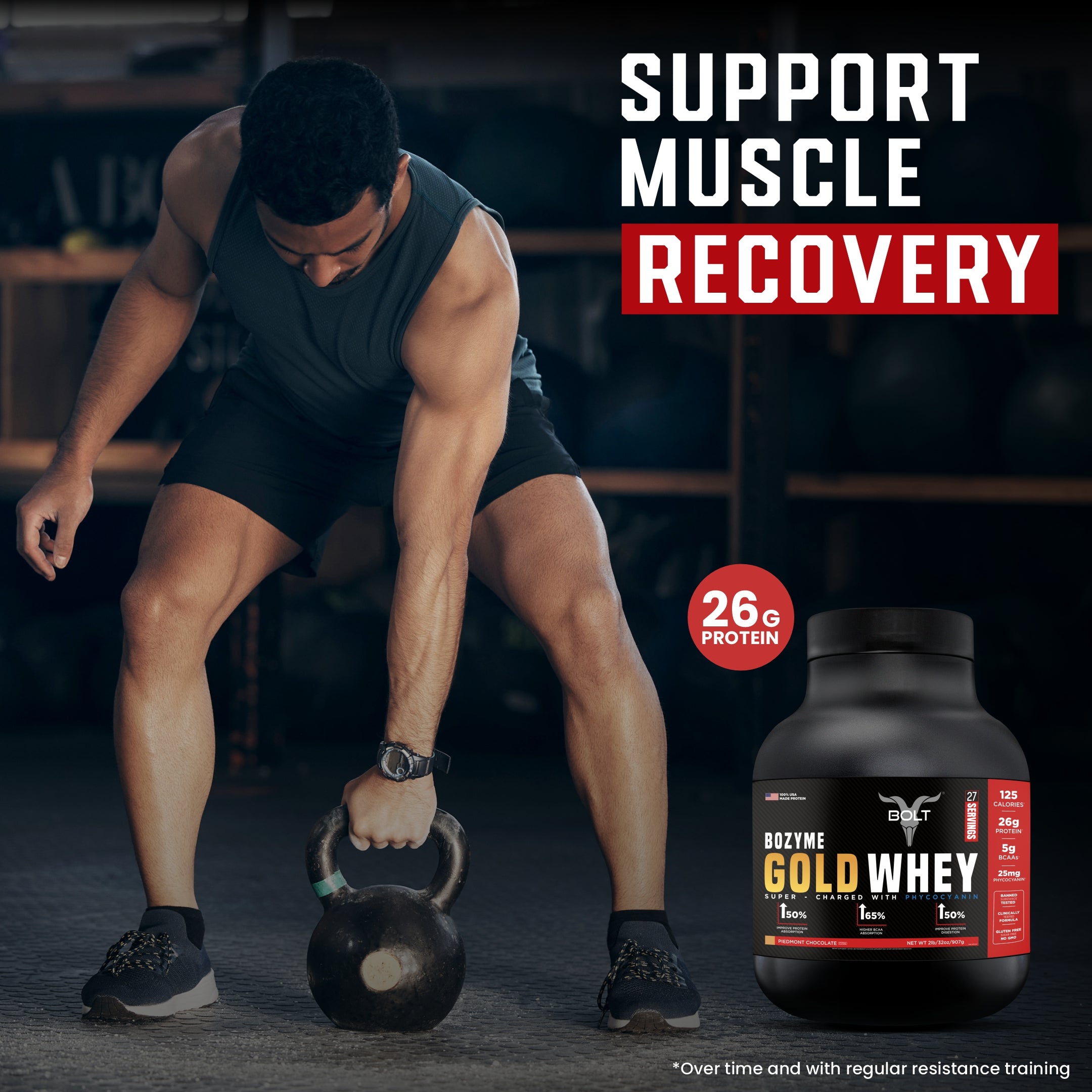 Bolt Bozyme Gold whey protein Support Muscle Recovery