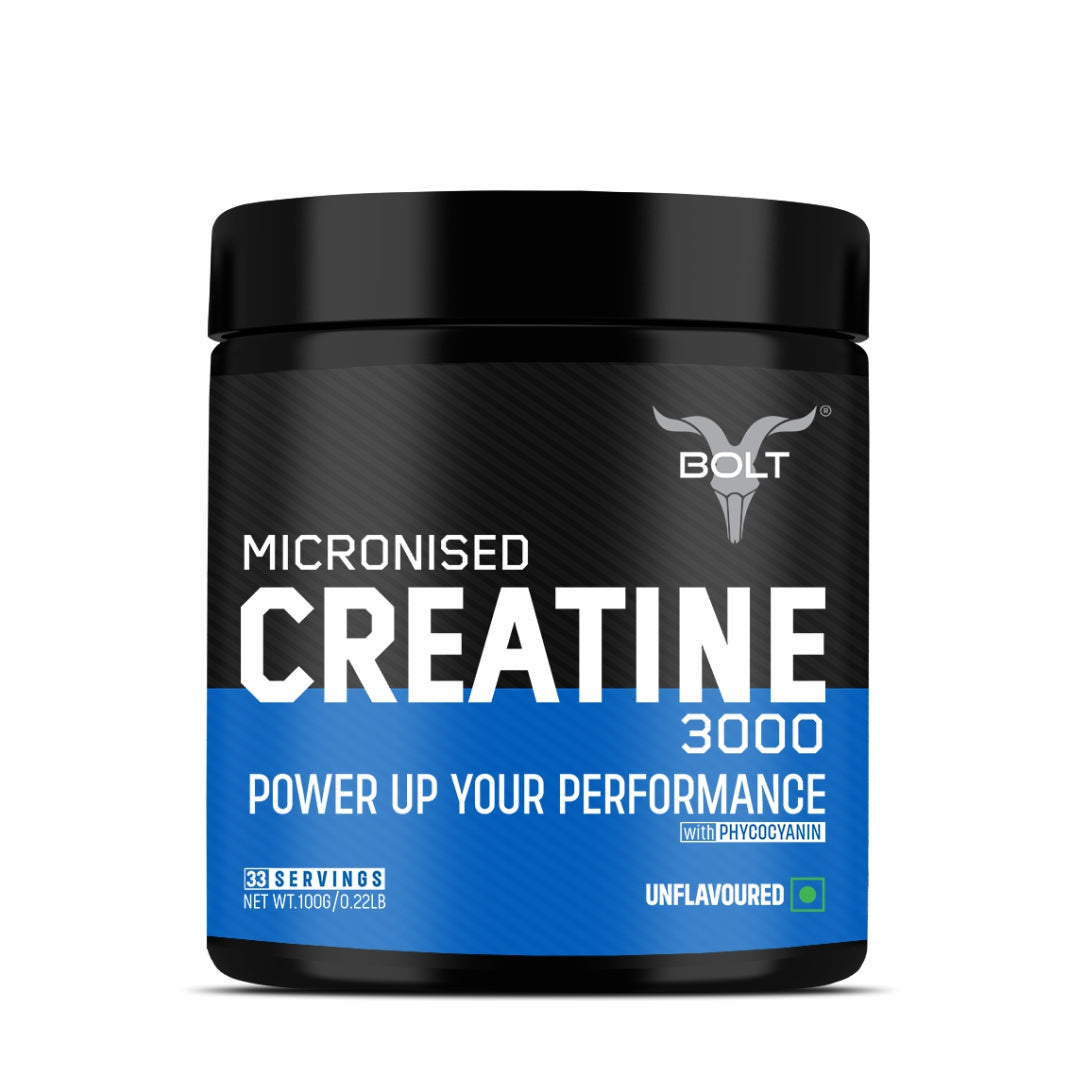 Bolt Micronised Creatine Monohydrate 3000 | With Superfood PHYCOCYANIN | USA Formulation & Origin