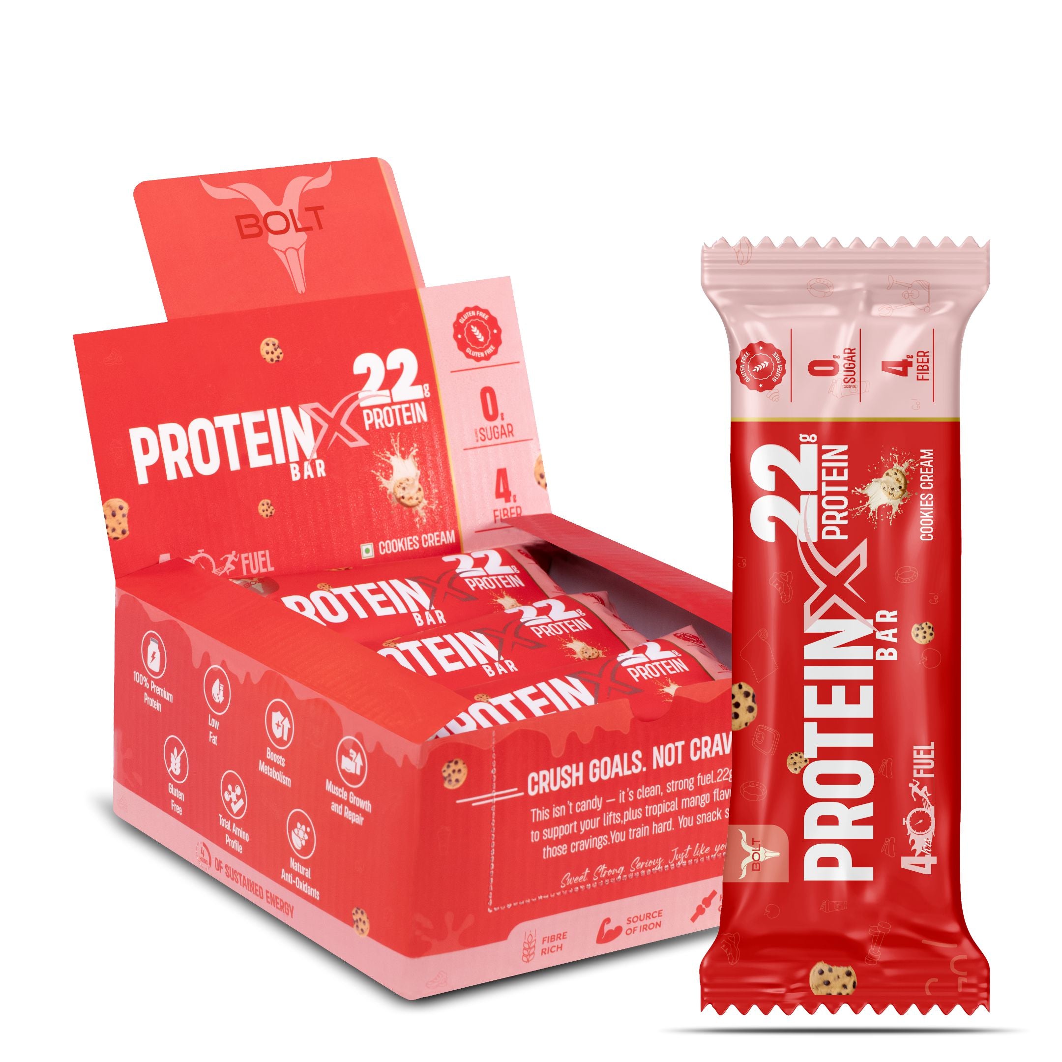 Bolt Protein Bar | 22g Protein | Cookies & Cream | High Performance Protein Bar