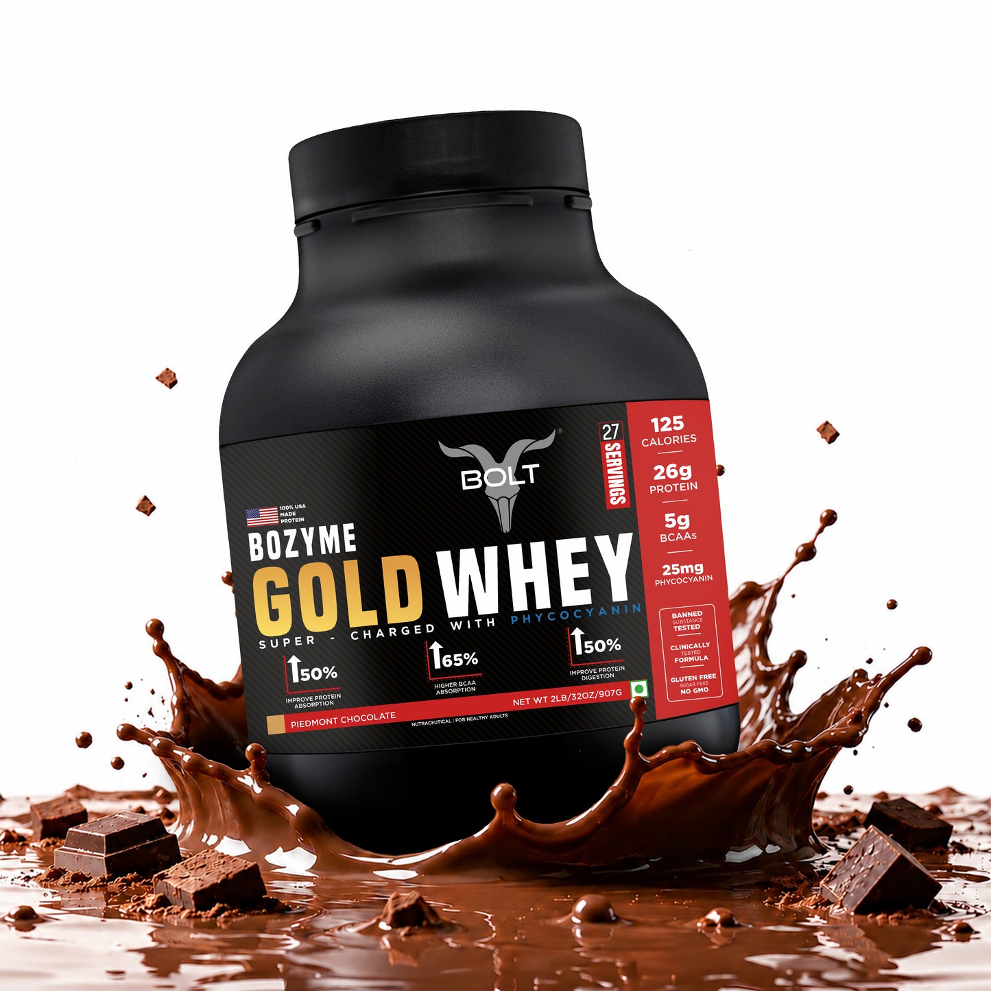 bolt gold whey protein piedmont chocolate flavour