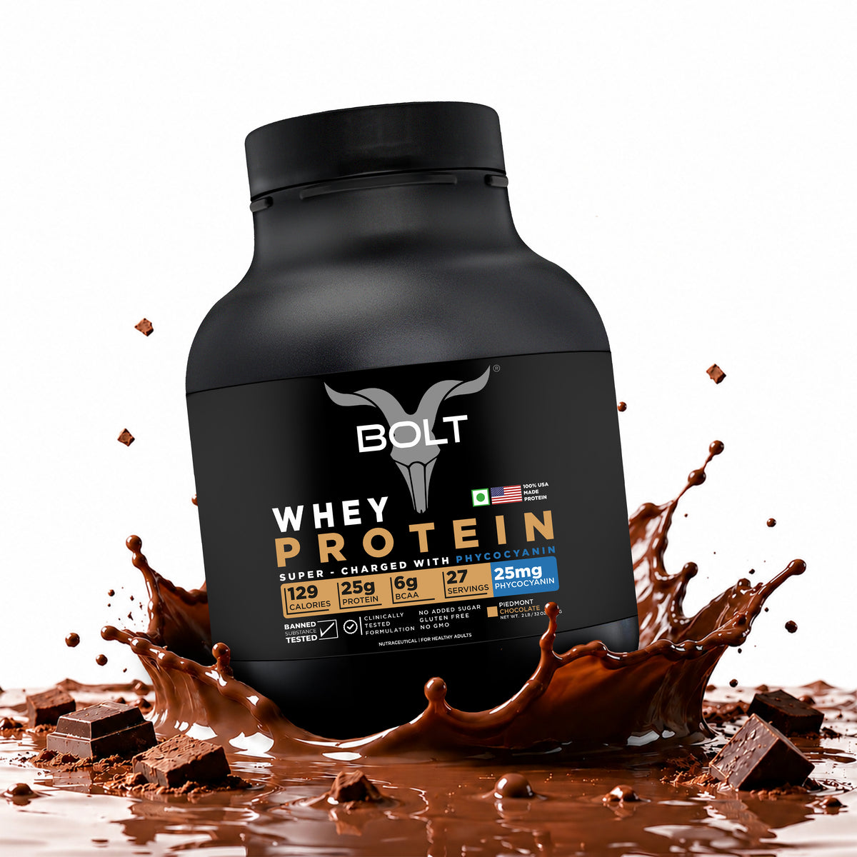 Bolt Whey Protein Powder | Supercharged with Phycocyanin | 2LB, 27 Servings