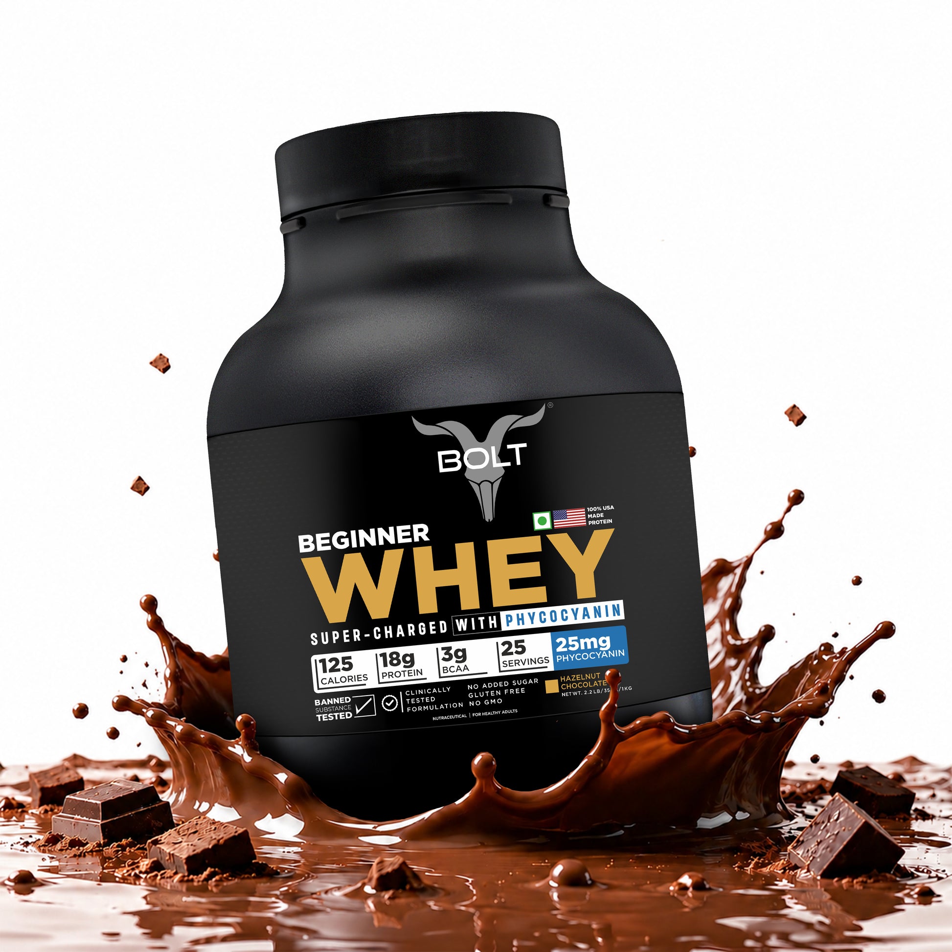 bolt beginner whey protein hazelnut chocolate flavour