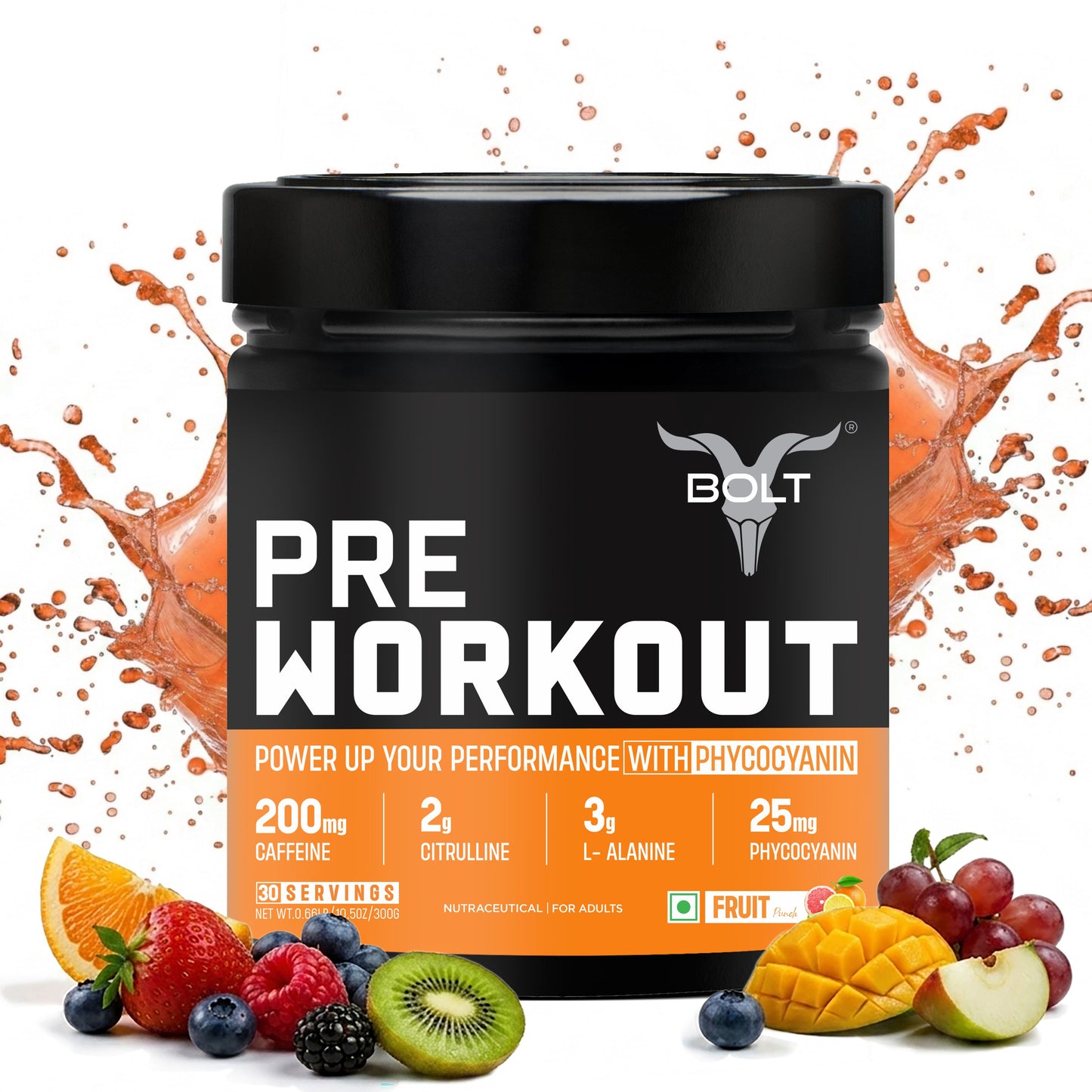 bolt pre workout fruit punch flavour