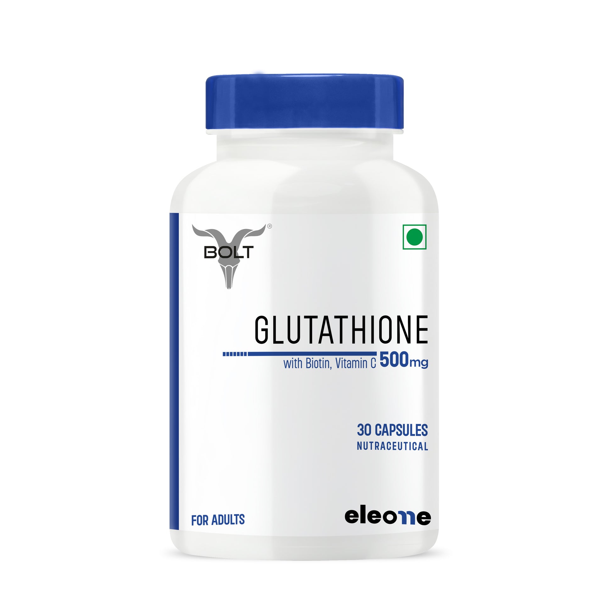 Eleone by Bolt Glutathione Capsules 500mg 30 Veg Capsules | With Vitamin C & E, Biotin Eleone by Bolt Glutathione Capsules 500mg 30 Veg Capsules | With Vitamin C & E, Biotin