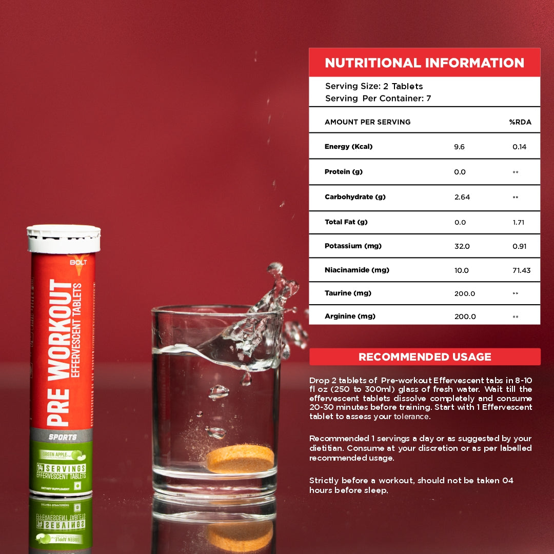 Nutritional information pre-workout tablets, Green Apple Smash