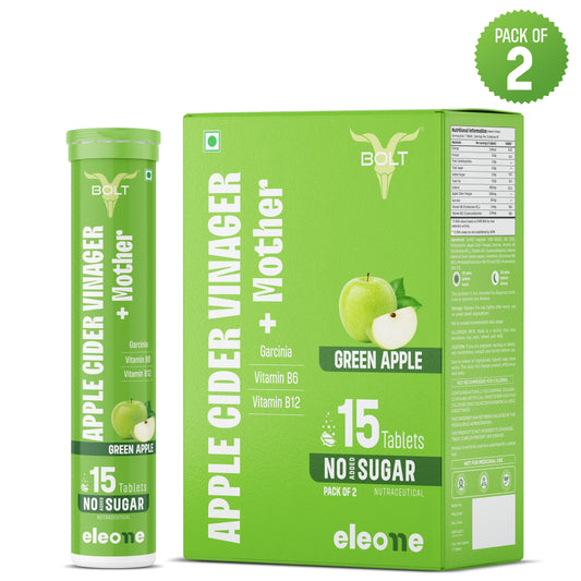 Green apple flavored Apple Cider Vinegar with Mother packaging and tube on a white background