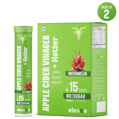 watermelon Apple Cider Vinegar + Mother supplement packaging with green and white design.
