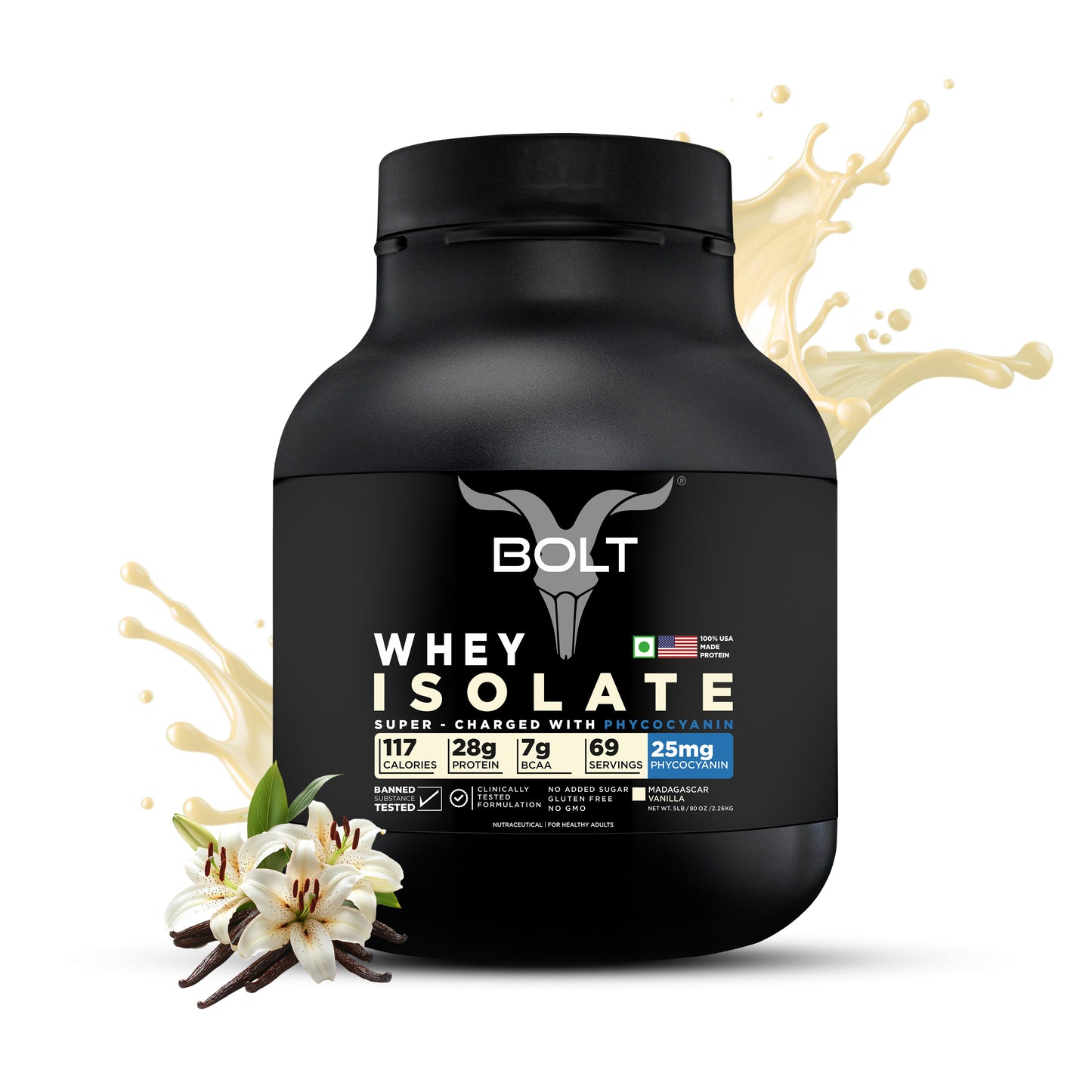 Bolt Whey Isolate Protein Powder | 5LB, 69 Servings