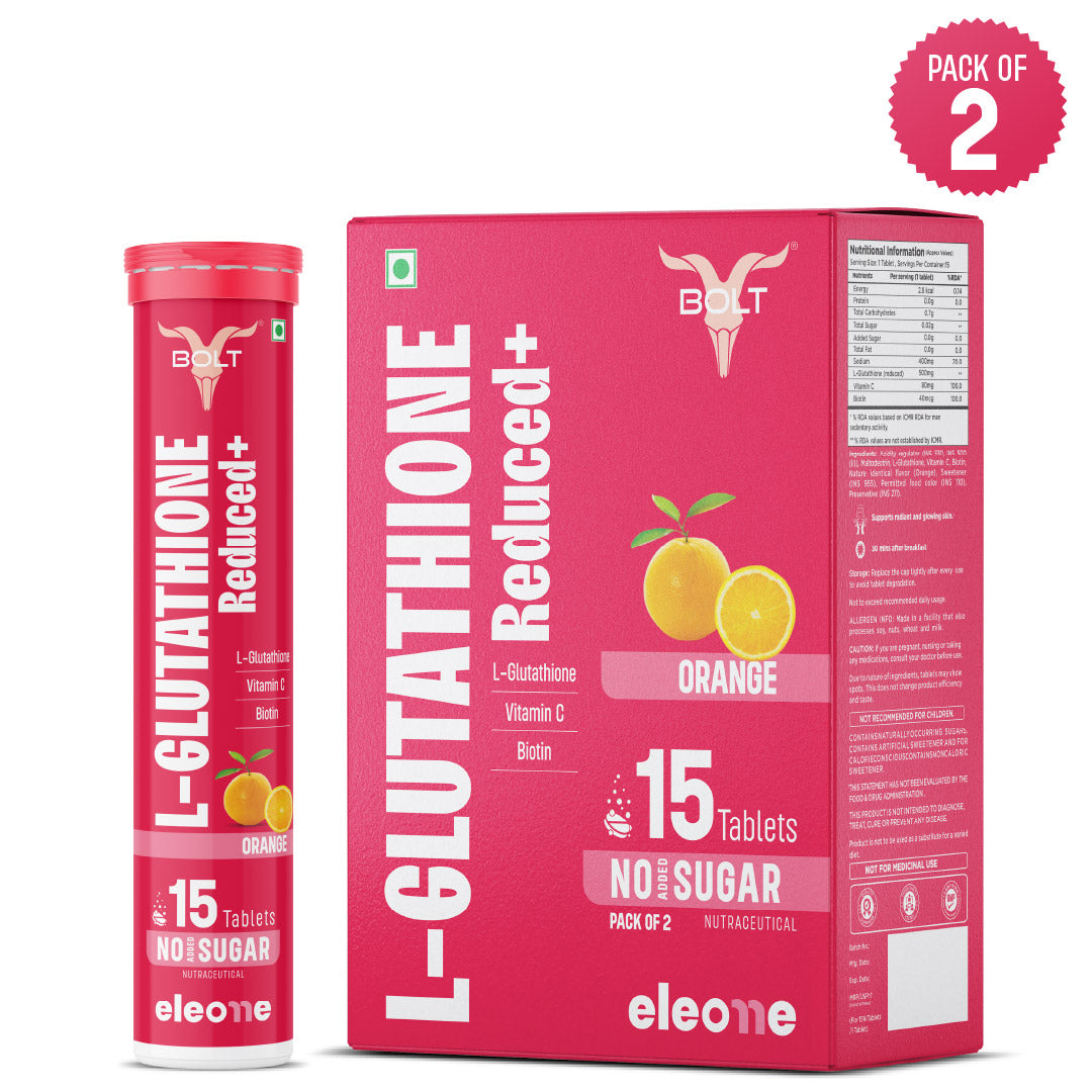 Eleone by Bolt Glutathione Effervescent Tablets |30 Tablets with 500mg L-Glutathione & Vitamin C | Sugar-Free Antioxidant Supplement for Skin Glow, Brightening & Detox (Copy)