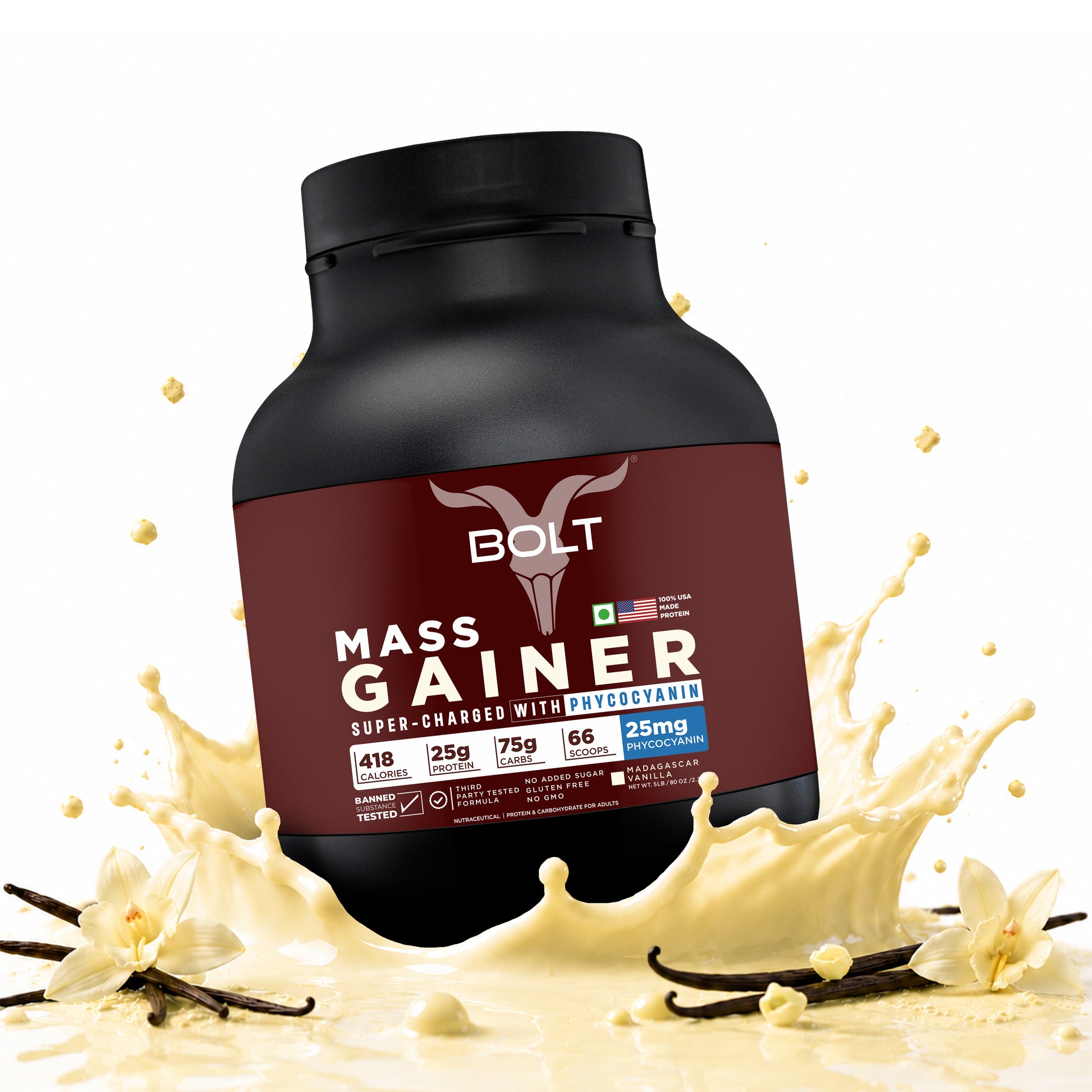 bolt mass gainer 2kg madagascar vanilla flavour